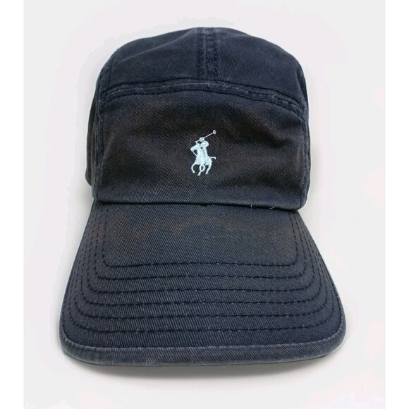 Polo Sport Ralph Lauren Five Panel Hat Navy Blue Distressed Leather Strapback